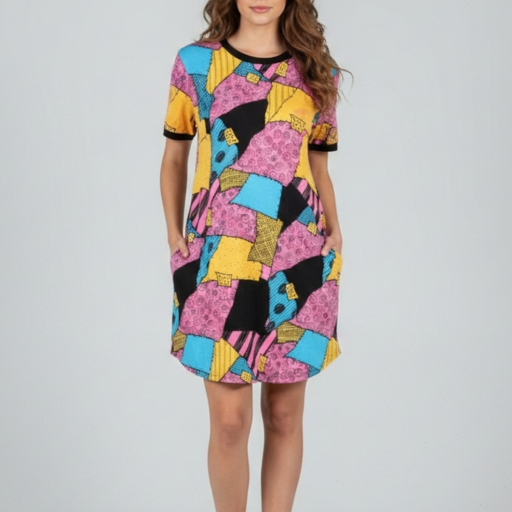 Disney Nightmare Before Christmas Sally Patchwork Print Dress Size Medium